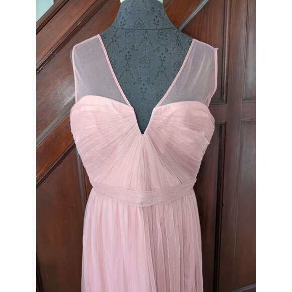 Amsale Pink Mesh Tulle Sleeveless Gown With Plunging Neckline & Sheer Back Size - Picture 2 of 6